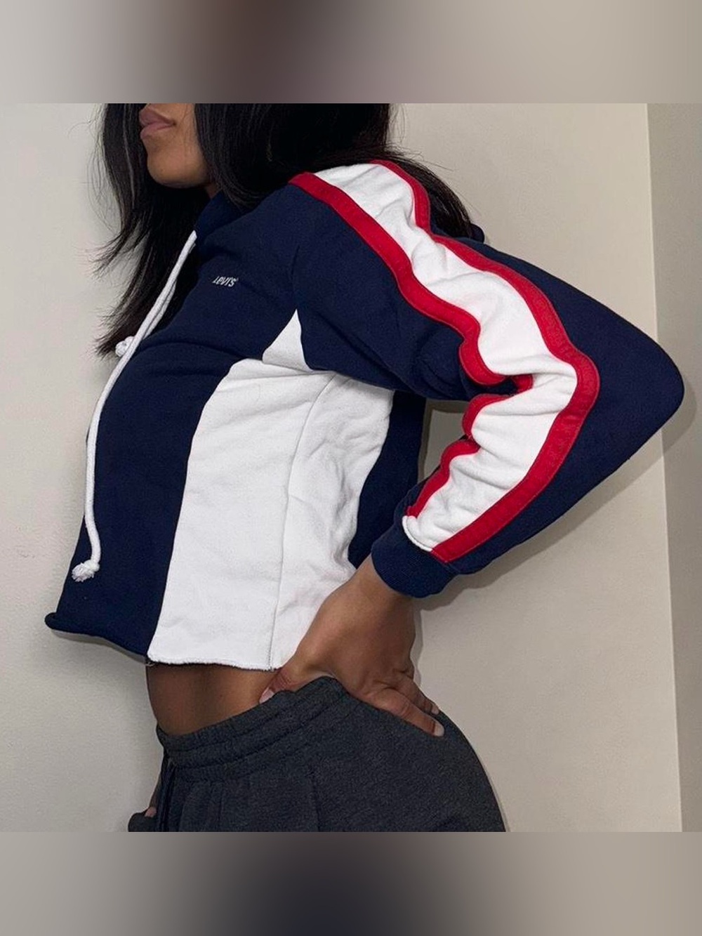 Levi's Navy Hoodie with White Panels and Red Stripe Detail - Picture 3 of 3